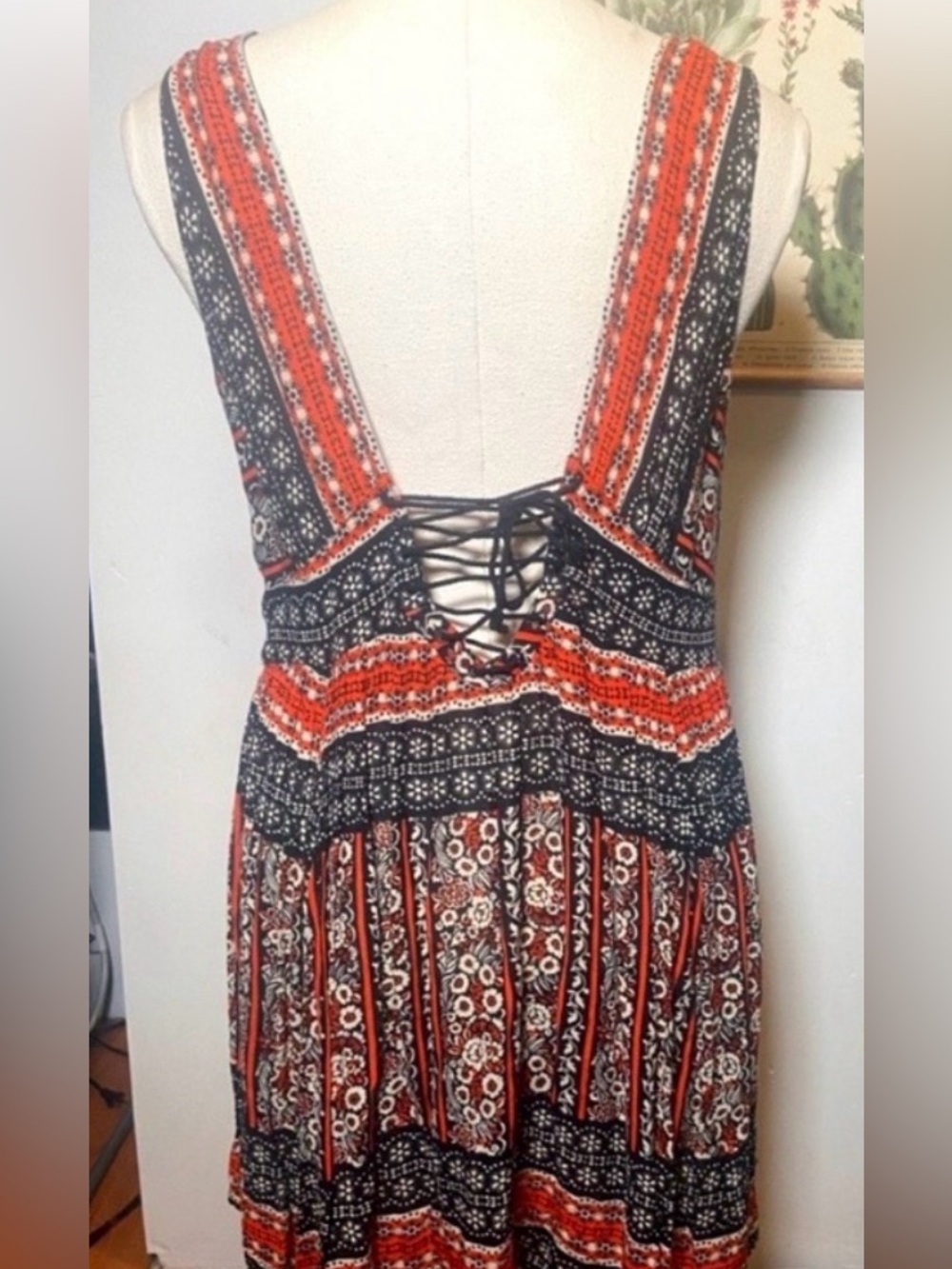 Forever 21 ~ Boho Sundress ~ Sleeveless ~ Criss-Cross Tie in Back ~ Size Lg - Picture 3 of 3